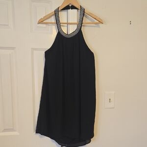 Elegant Black Halter Dress with Beaded Neckline